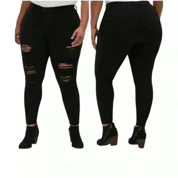 Torrid Sky High Skinny Premium Stretch Distressed High-Rise Jean Faded Black - Picture 1 of 9